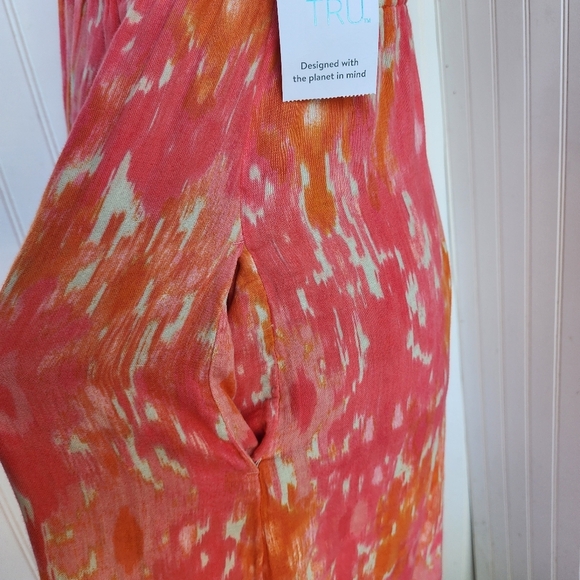 NWT Time Tru Empire Comfort Flutter Sleeve Ikat Floral Midi Dress Pink Orange XS - Picture 15 of 15